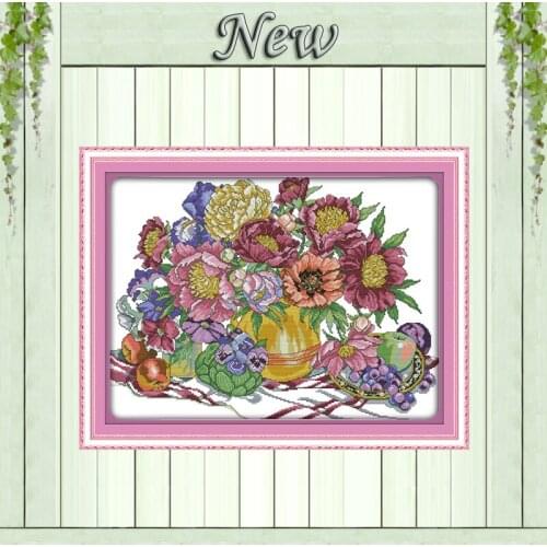 Flowers and fruit vase diy Painting Counted Printed on canvas DMC 14CT 11CT chinese Cross Stitch Needlework Kits Embroidery Sets