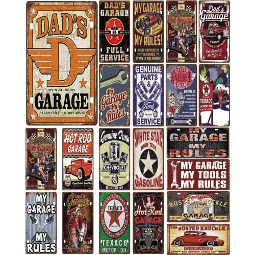 Vintage Metal Signs License Plate of Dads Garage Open 24 Hours My Garage My Tools My Rules for Garage Decoration Artwave Poster
