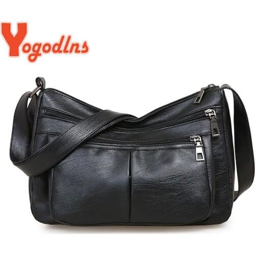 Yogodlns Vintage Soft PU Leather Shoulder Bag Women Large Capacity Crossbody Bag Multifunction Messenger Bag Mommy Handbag Pouch