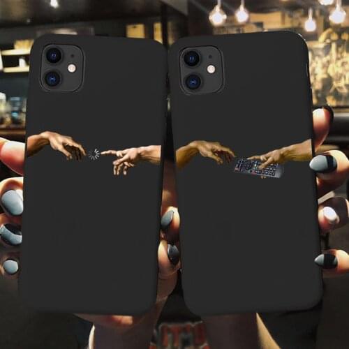 Funny Hand The Creation of Adam Art Fresco Michelangelo Phone Case for iPhone 8 7 6 6S Plus Cell X 12 11 pro XS MAX XR SE 2020