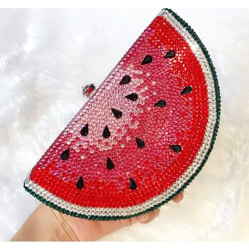Women watermelon shape Clutch Minaudiere Shoulder Bag female Crystal Evening Bag Diamond Wedding Handbag Bridal Purse handbags