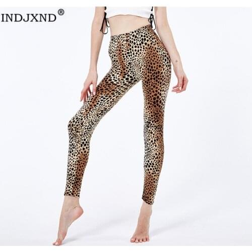 INDJXND Women Leggings High Waist Leopard Sexy Push Up Legging Summer Women Workout Polyester Fitness Trousers Activewear Casual