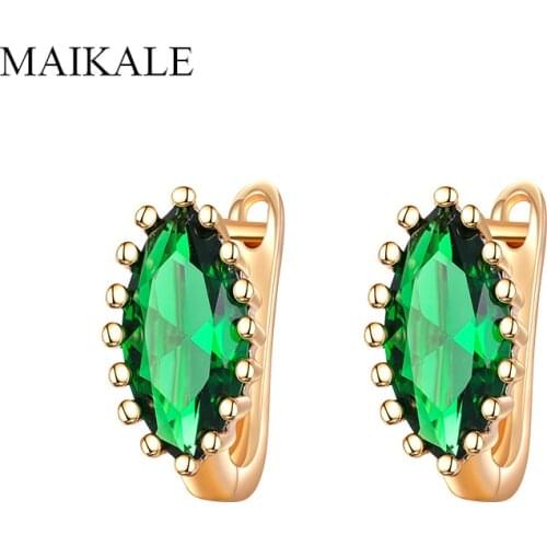MAIKALE Classic Design MultiColor Zirconia Stud Earrings for Women Jewelry Red Blue Black Green Eye Small Earrings Wedding Party