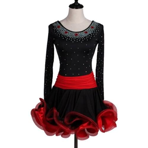 Long sleeve latin dance costumes of girl samba tango latin dance dress women salsa latin competition dress of girl Custom size