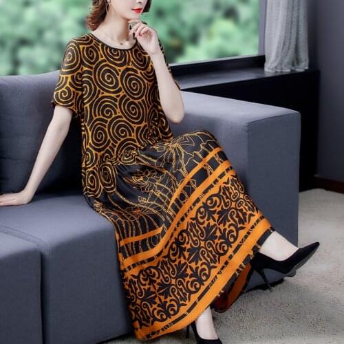 2021 Vintage New Casual Print Mulberry Silk Midi Dress Summer Korea 4XL Plus Size Women Sundress Elegant Bodycon Party Vestidos