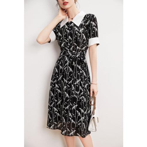 2021 summer womens fashion elegant romantic crane printing silk dress long shirt