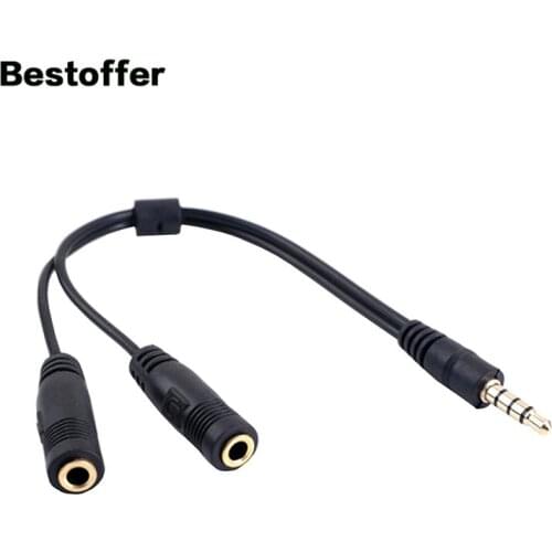 0.2 Meters DC 3.5mm Stereo 4-Poles Male to 2*3.5mm 2-Poles Female Computer Microphone Audio Cable