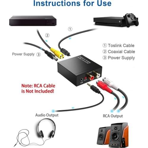 192KHz Digital to Analog DAC to RCA to 3.5mm Adapter Box for PS4 Amp