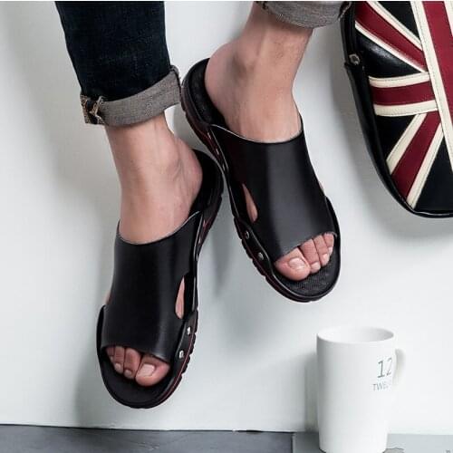 2019 Men Casual Shoes Flat Slippers Mens Summer Sandals High Quality Beach Shoes Leather Fashion Flip-Flops 38-46 XC-41
