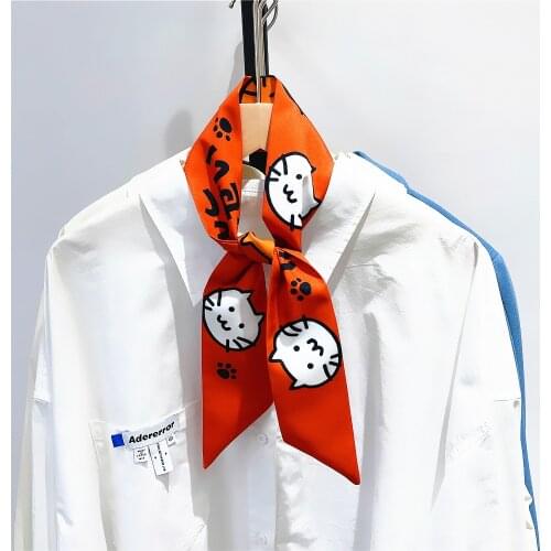 2021 New Cartoons Twill Silk Scarf Women Brand Scarf Skinny Bag Scarves Design Wrist Towel Foulard Summer Neckerchief Headband