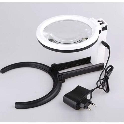 2X 8X Illuminated Desktop Folding Handheld Magnifier Dual-purpose Magnifying Glass Table Lamp With LED Lights Reading Magnifier