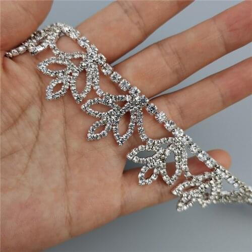 30cm Rhinestone Crystal Chain Bling Diamante Diamond Trim Ribbon Gem Sparkle 0.9" Width Wedding Dress Lace Necklace Applique