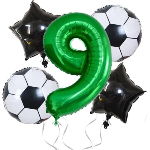 5pcs Soccer Round Star Number Foil Balloon For Football Birthday Party Decorations Kids Boy Toy World Cup Supplies Helium Globos