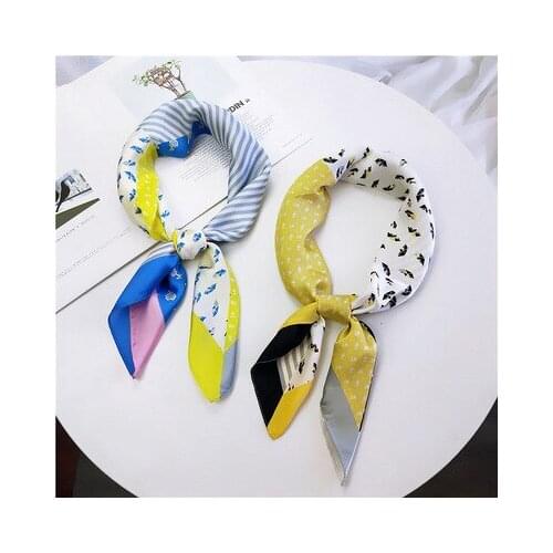 70*70cm New Small Flower Small Square Scarf Small Silk Scarf Womens All-match Korean-Style Neckerchief Work Professional Scarf