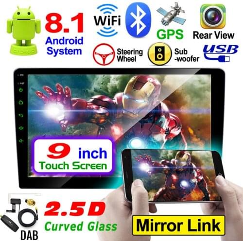 9" 2DIN Android 8.1 MP5 Player RAM Quad-core Car Stereo Radio AM FM GPS RAM 1GB ROM 16GB Wifi Rear Camera DAB