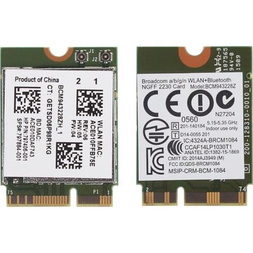 Wireless Adapter Card for Broadcom BCM943228Z Bcm943228z bcm43228z (M.2) 802.11N WIFI 300Mbps 2.4GHz 5ghz for HP sps 797884-001