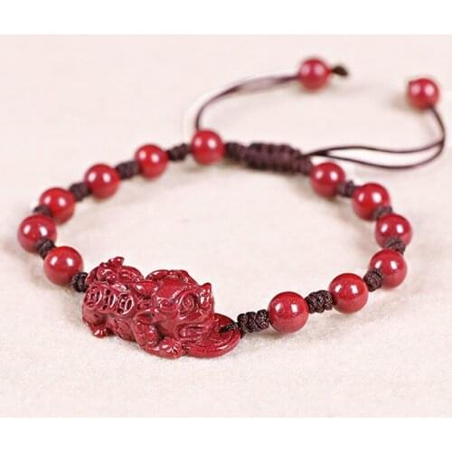 Natural Jade Cinnabar Pixiu Beads Bracelet Adjustable Bangle Charm Jewellery Fashion Accessories Hand-Carved DIY Woman Amulet
