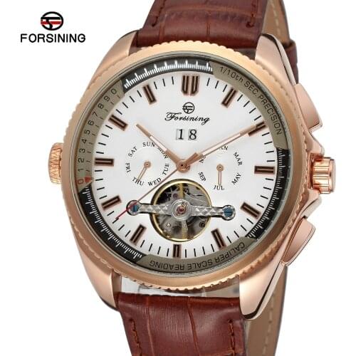 New FORSINING 2021 Mens Tourbillon Mechanical Date Watch Fashion Casual Waterproof Leather Business Male Wristwatches