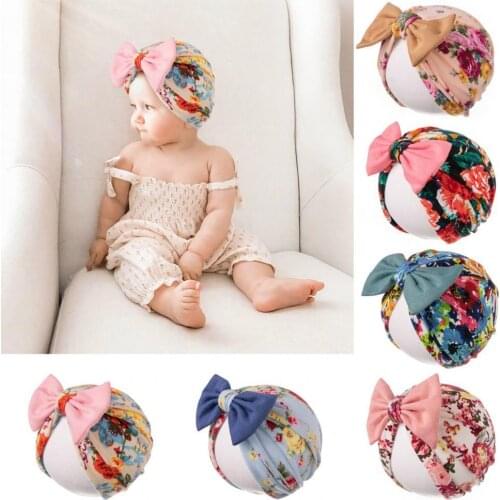 Baby Hat Floral Print Decorative Skin Friendly Infant Bow-knot Turban Beanie Toddlers All-match Headwrap Skin Friendly Caps