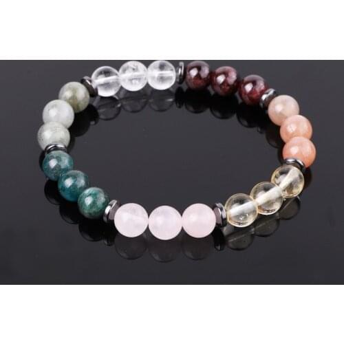 New Design High Quality Natural Gem Stone 8mm Apatite Sunstone Garnet Beads Elastic Bracelet For Women
