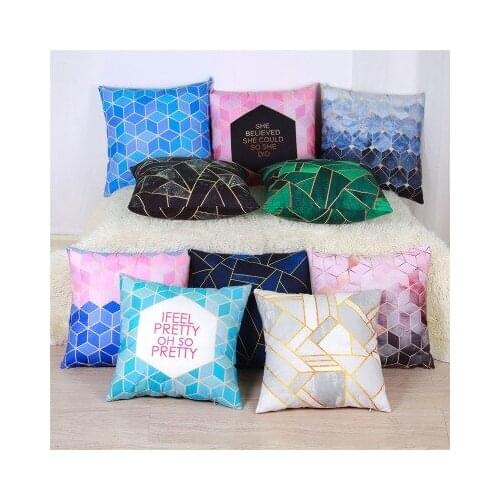 Ins Wind Gold Pink Marble Geometric Pillow Sofa Cushion Marble English Letter Flannel Pillow Living Room Sofa Fashionable Cover