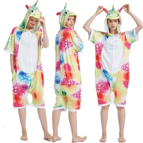 Summer Short Sleeve Spandex Unicorn Rainbow Kigurumi Pajamas Animal Cartoon Pyjamas Pijama Enfant Fille