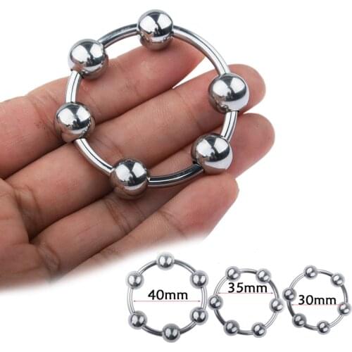 6 Beads Stainless Steel Penis Ring Scrotum Delay Ejaculation Ring Metal Cock Ring Adult Sex Toy for Men Chastity Device Sex Shop