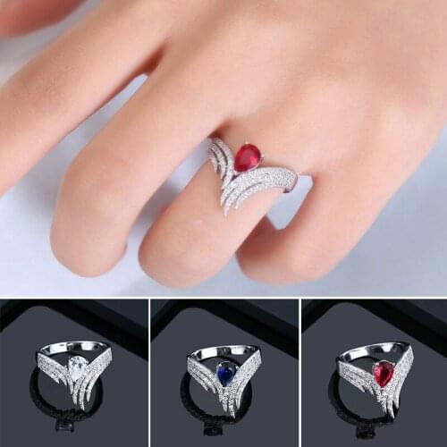 Alloy Angel Wing Ring with Gem Simple And Compact Temperament Ring Gift for Women Mother Wife Girlfriend Lover TT@88