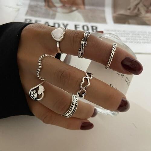 23 Style Vintage Punk Heart Opening Rings Set For Women Men Geometric Gold Color Knuckle Ring Unisex Finger Joint Ring Jewelry