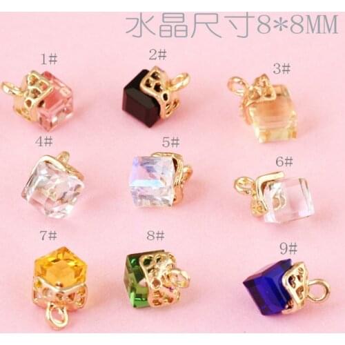 Wholesale 40PCS DIY Jewelry Finding 3D Cube Square Crystal Rhinestone Pendant Charms Fit Bracelet Necklace Phone Chain Keyrings