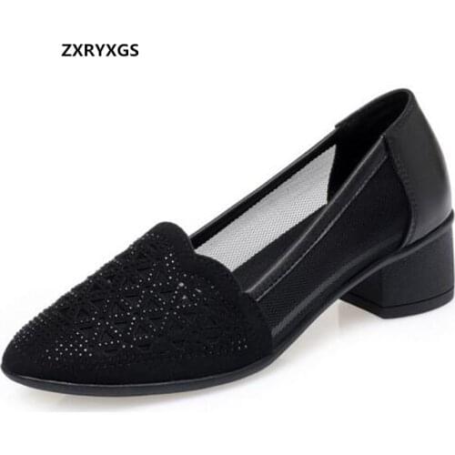Hot 2021 New Summer Cowhide Mesh Rhinestone Shoes Woman Fashion Sandals Soft Sole Non-slip Breathable Elegant Women Sandal Shoes