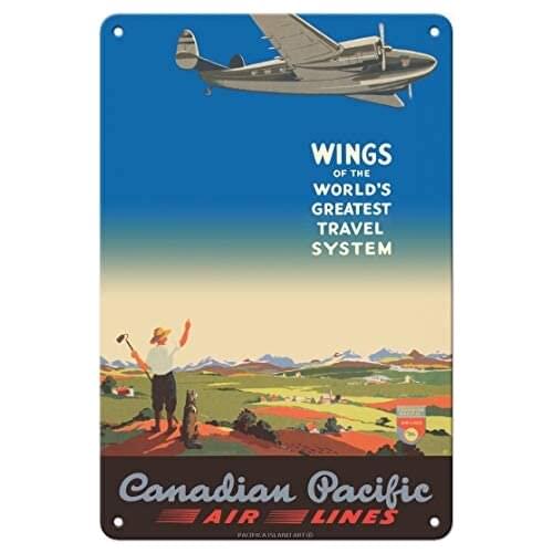 Wings of The World’s Greatest Travel System - Canadian Pacific Air Lines - Airlineby Norman Fraser c.1943 Metal Tin Sign