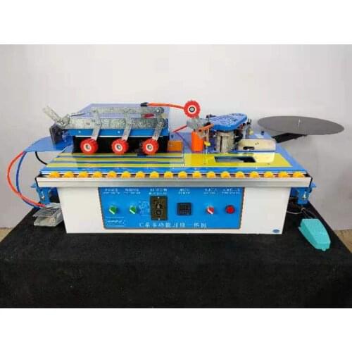 Edge banding trimmer machine with gluing, trimming and end cutting with rotate function for straight,curve