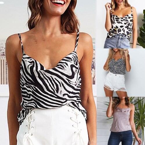 Sexy Women Sleeveless Leopard Zebra Print Satin Camisole Basic Tank Top Vest Female Vest Clothing hot