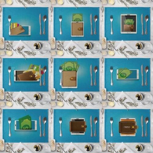 Fashion Print Rectangle Cotton Linen Western Style Table Pad Cut Mats Placemat for Dinner KitchenTable 40x30cm Blue Color