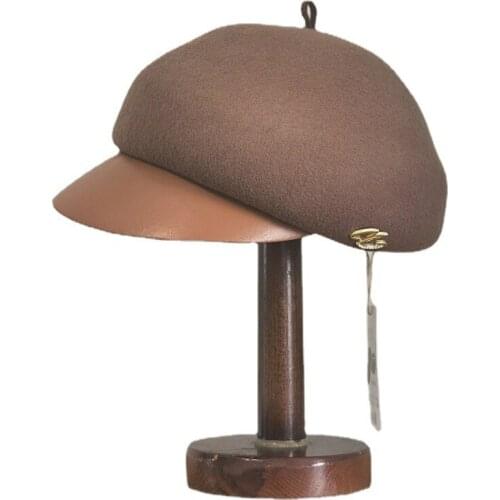 Fashion Woolen Baseball Cap With Small Tail Decoration PU Brim To Keep Warm Painter Hat Felt Hat