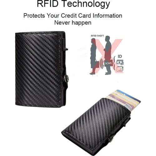 New Design Carbon Fiber Men Wallet Rfid Credit Card Holder Retro Leather Organizer Wallet Note Compartment Purse For Men& Women