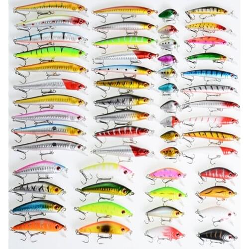 56pcs Minnow Fishing Lure Kit Hard Bait Lure Carp Pencil Fly Bait Crankbait