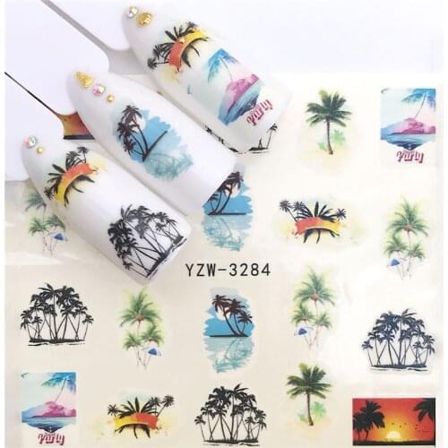 Coconut Beach Landscape Nail Stickers Water Transfer Sticker Nail Sticker Water Decal Colorful Flowers Lemon All For Manicuring