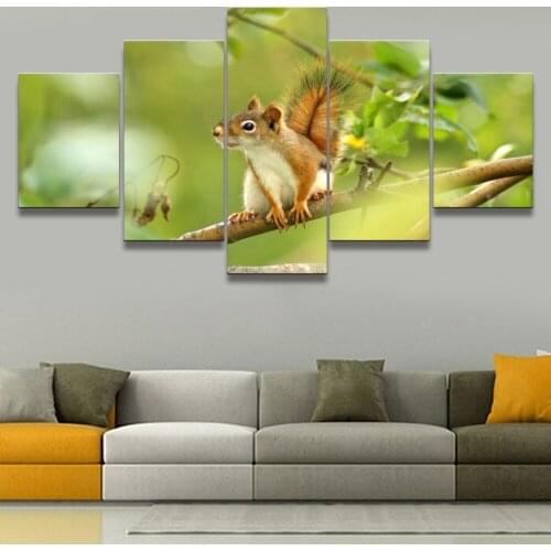 Wall Art Home Decoration Canvas 5 Piece Printed Squirrel Animal Painting Modern Poster Living Room Modular Pictures Framework