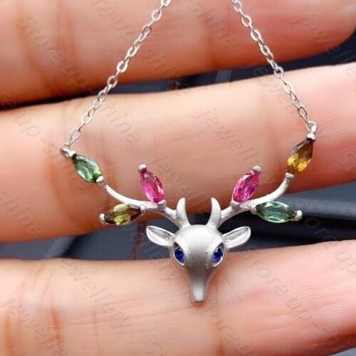 Natural Tourmaline Necklace 925 Silver Womens Necklace Super Shiny Luxury Atmosphere Banquet Essential Jewelry