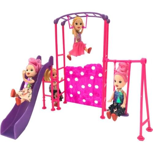 NK One Set Doll Accessories Park Slide swing Toys Amusement Devices For Barbie 1/6 Dolls Kindergarten girl play house