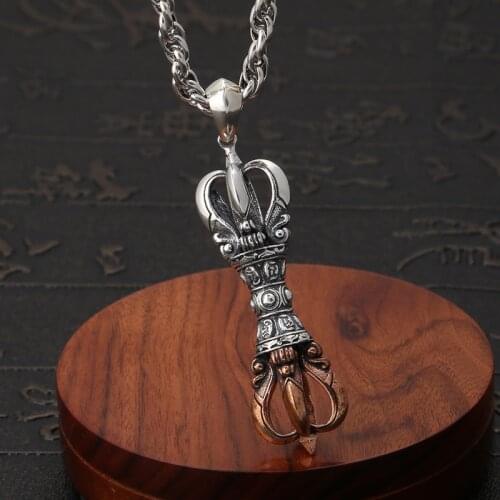 2019 New Vintage Pendant 100% 925 Sterling silver color Men Buddha Vajra Amulet Necklace Pendant Christmas Jewelry Gifts