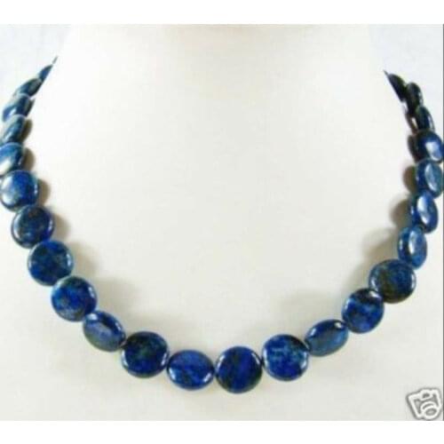 NEW Natural 12mm Lapis Lazuli Coin Beads necklace 18"
