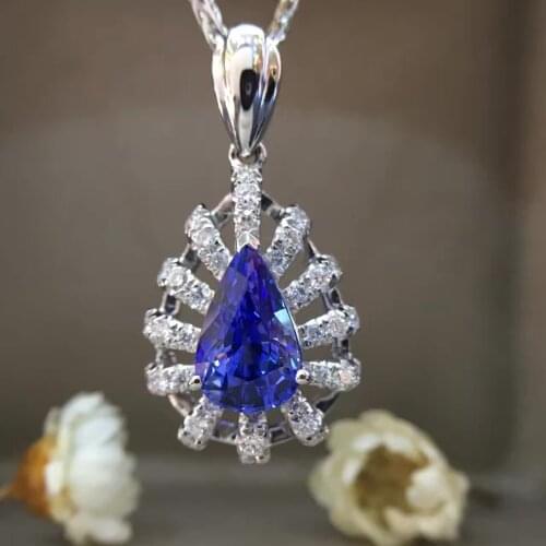 1.470ct+0.192ct 18K White Gold Natural Sapphire and Pendant Necklace Diamond inlaid 2016 Factory Direct New Arrival Fine Jewelry
