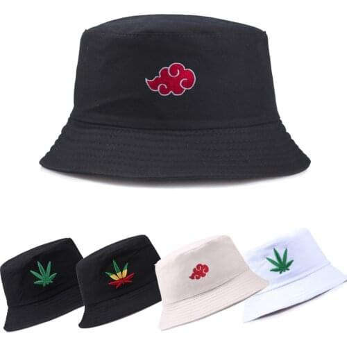 Akatsuki Cloudy Bucket Hat Maple Leaf UV Proof Bonnet Women Flat Top Hunting Cap Men Girls Foldable Fishermen Hat SWANOWING