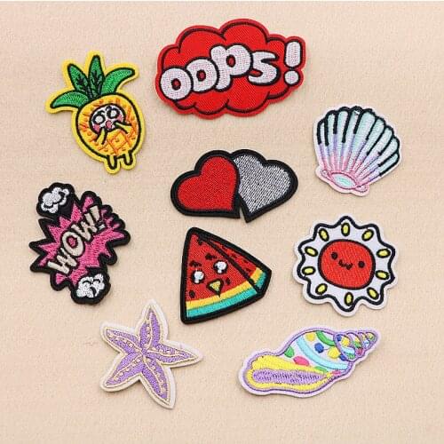 PGY Heart Punk Embroidered Parches Letter Oops Iron on Patches for Clothing DIY Foods Stripes Clothes Sun Stickers Appliques