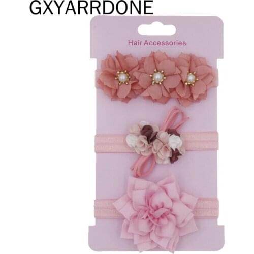 3pcs Baby Pearls Flower Headbands for Girls Hair Accessories Bows Turban Headband Headwear Skinny Stretchy Children Hair Band