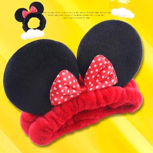 Minnie Ears Coral Fleece Makeup Bow Headband For Women Wash Face Lady Bath Mask Cosmetic Hairband Elastic Soft Turban