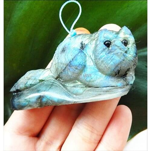 Hand-Carved Labradorite owl Stone Carving,64x22x26mm,48.25g